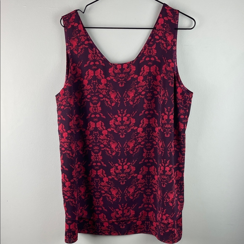Cabi #3258 Cameo Print Purple Plum Blouse Size L
